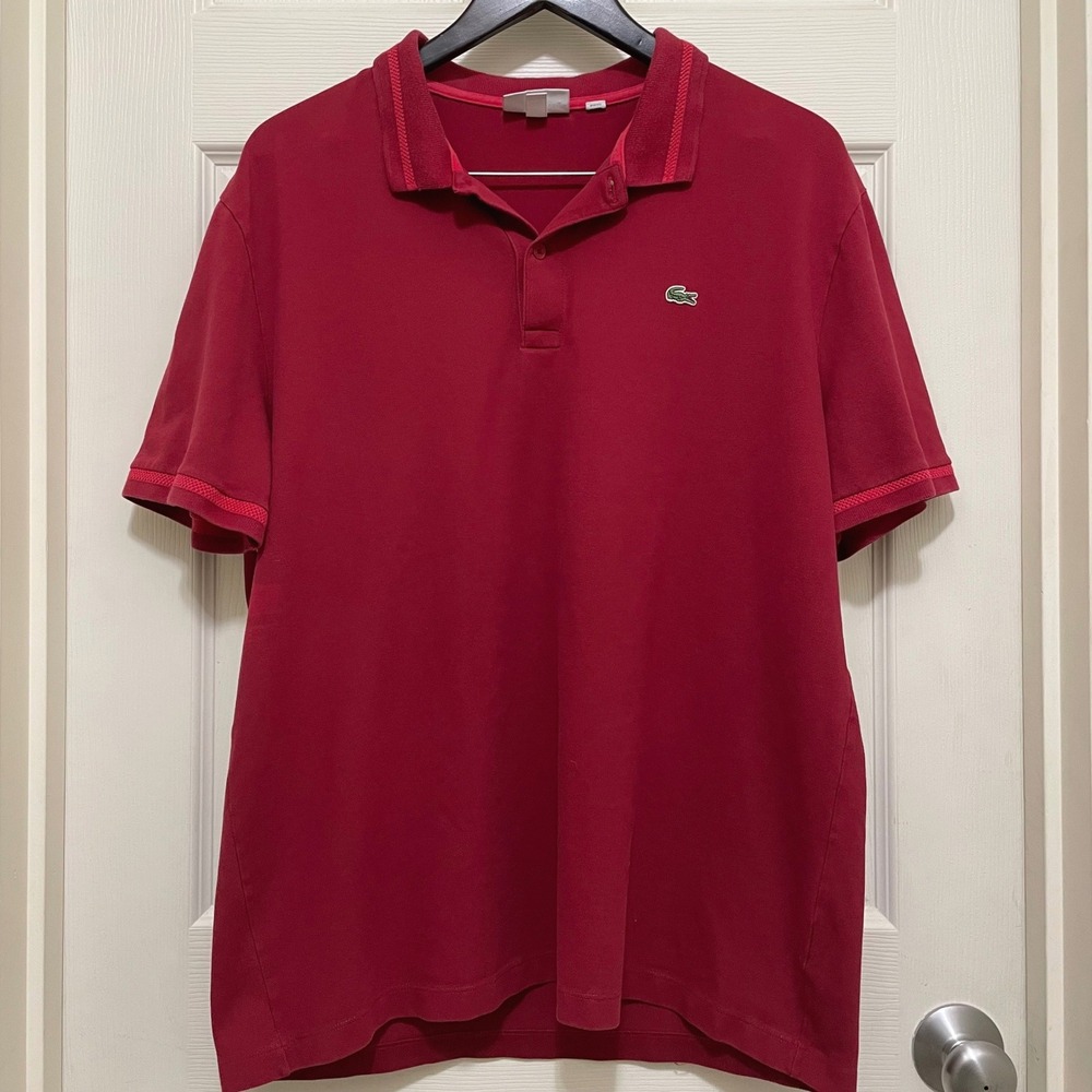 Lacoste Slim Fit Polo Shirt Red Maroon Croc Logo US XXL FR 7‎ Preppy Golf Tennis